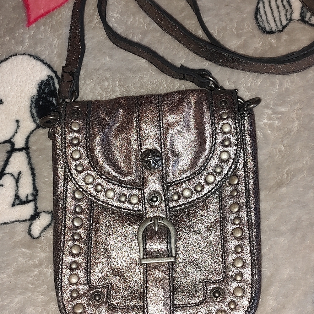 Metallic Shoulder Bag with Pearl Accents
